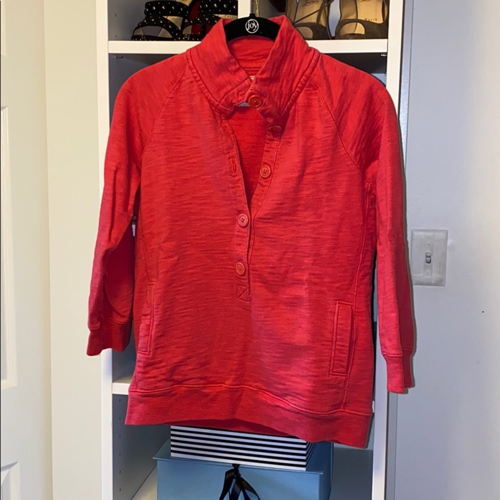 J Crew red terry sweatshirt. 3/4 sleeves. Size S.